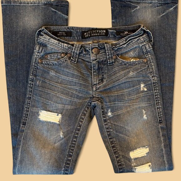 Affliction Jade Bootcut Jeans Distressed Blue Denim Size 24 - Picture 4 of 16